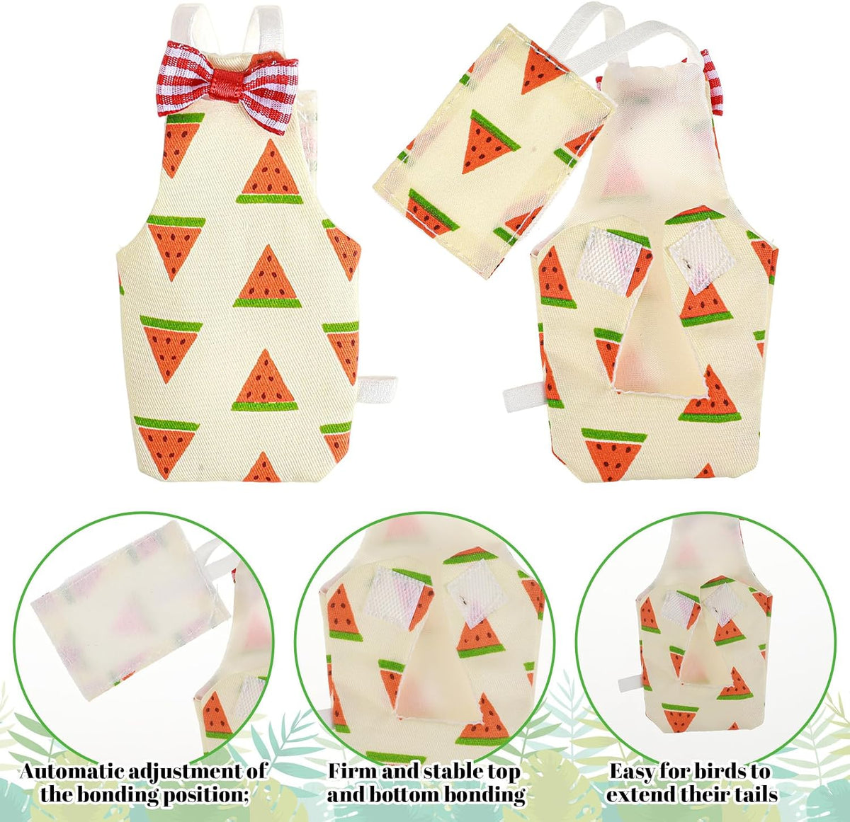 Set of five colorful pet bird clothes and harnesses