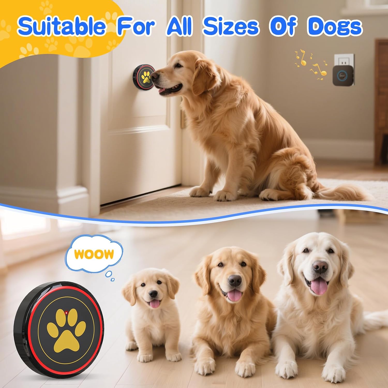 ChunHee Dog Bells for Door, Wireless Dog Doorbell for Potty Training, Dog Bells to Go Outside, Dog Potty Bell with Waterproof Button, 55 Chimes & Adjustable Volume - Image 8