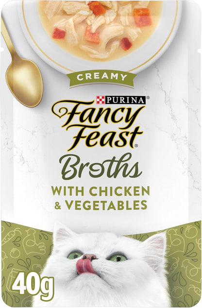 Fancy Feast grain free liquid cat treat pouch close up view.