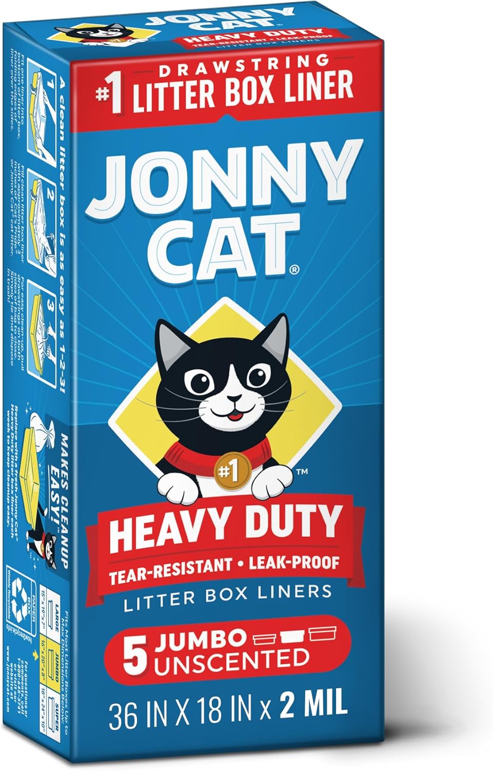 Jonny Cat Litter Box Liners: Heavy Duty - Tear & Leak Resistant - Drawstring Close - Jumbo, 15 Count - Image 11