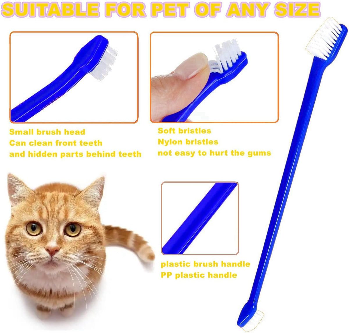 Close up of Juwantu dual headed dog and cat toothbrush bristles
