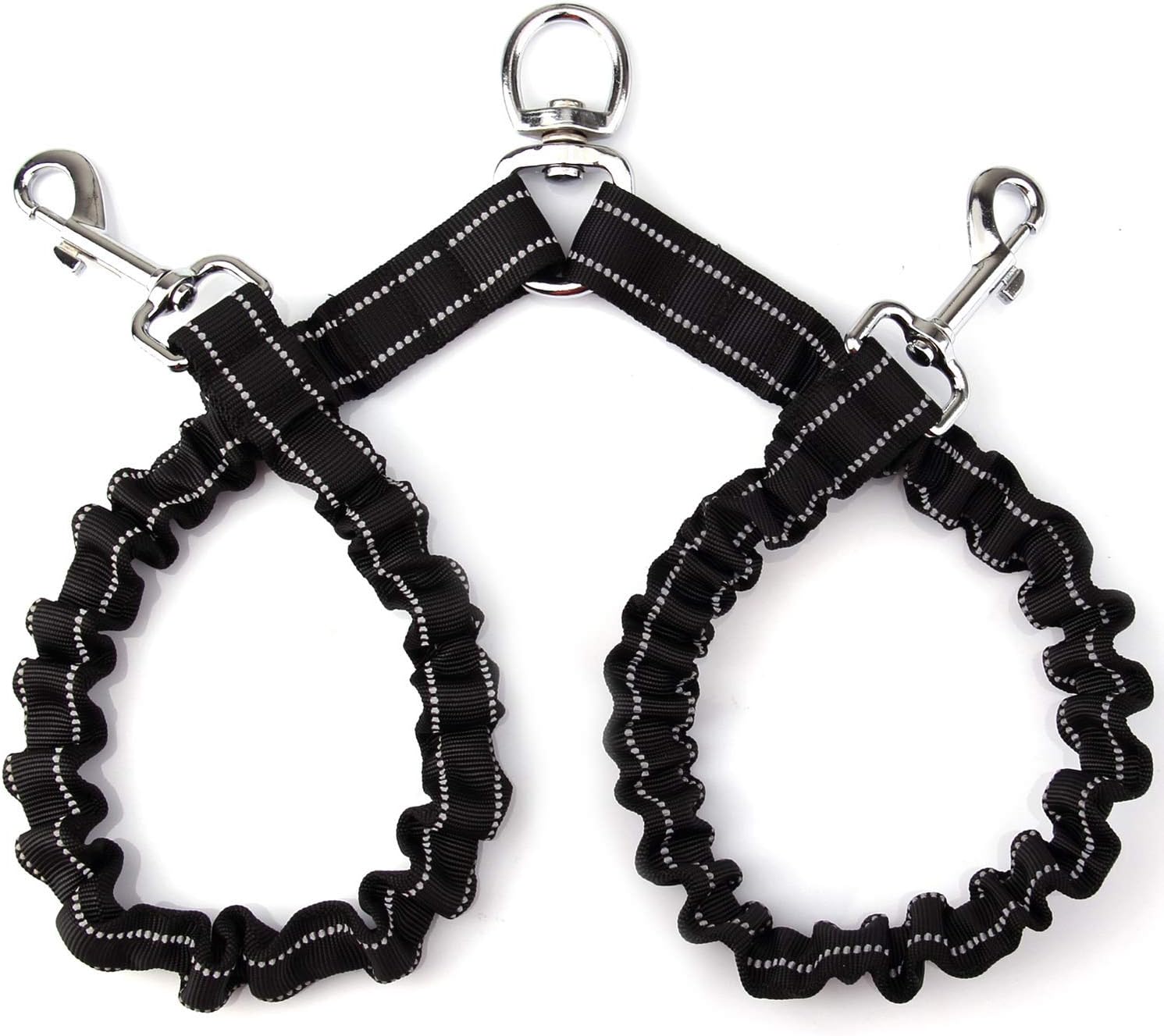 VANVENE double dog leash front view showing tangle free swivel coupler