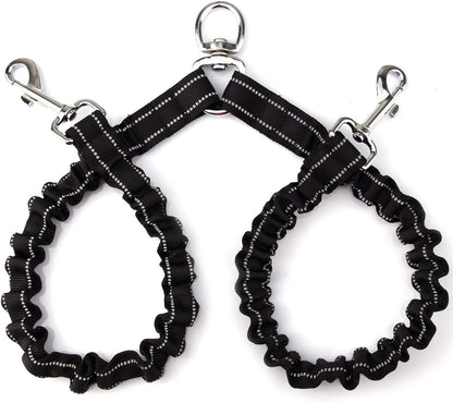 VANVENE double dog leash front view showing tangle free swivel coupler