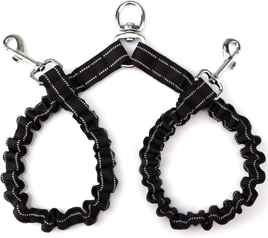 VANVENE double dog leash front view showing tangle free swivel coupler