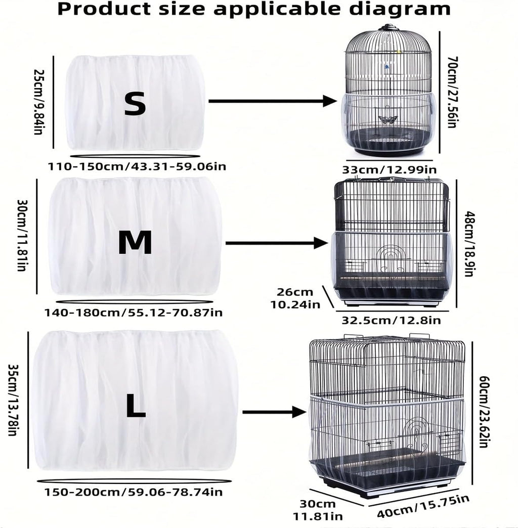 White mesh seed catcher guard deployed on cage