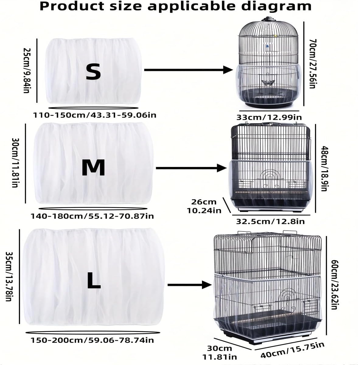White mesh seed catcher guard deployed on cage