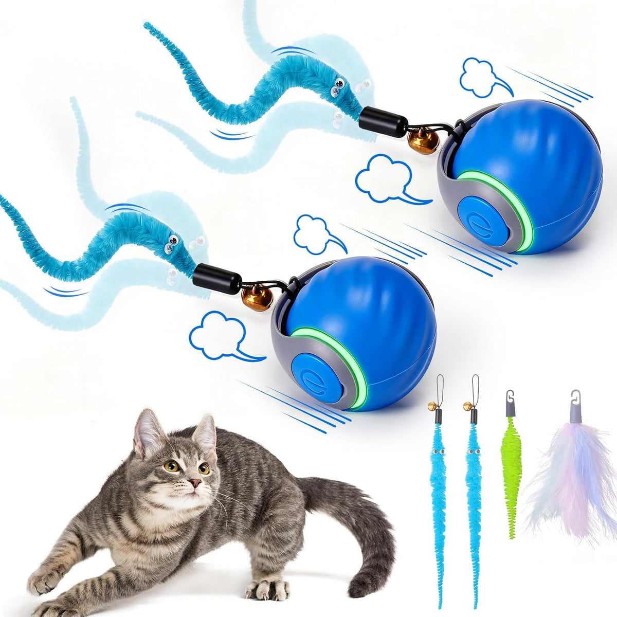 BABORUI Interactive Cat Toy Ball - Automatic Interactive Cat Toys for Indoor Cats with 3 Tails, 2 Speeds Rechargeable Cat Enrichment Toys for Small/Medium/Large Cats to Keep Them Busy(Blue) - Image 10