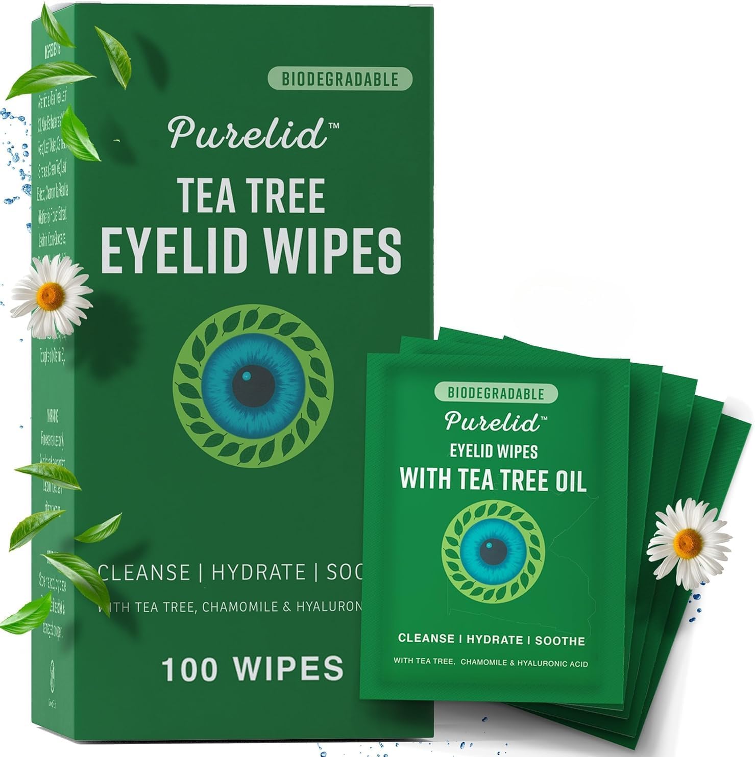 Purelid Tea Tree Eyelid Wipes 100 count box front view