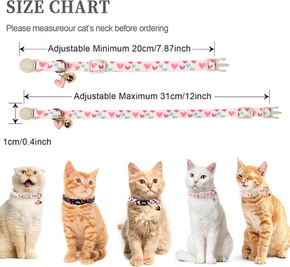 Unique Style Paws Valentine kitten collar set illustrating the detachable metal tracking bell and matching fabric charm pendant.