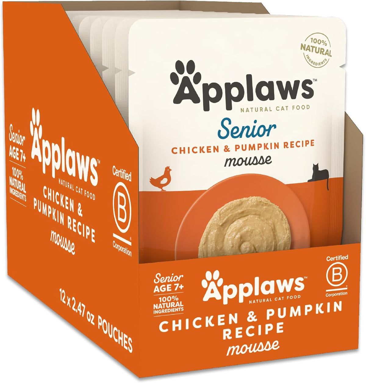 Nutritious complementary wet cat food mousse variety pack served in a white bowl.