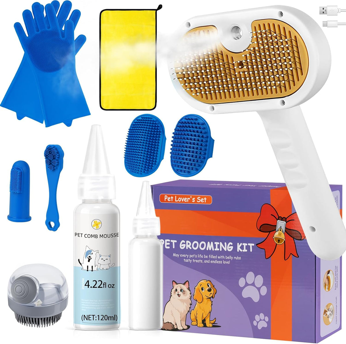 Pet Steam Brush for Dog & Cat - 3-in-1 Spray Hair Removal Comb for Shedding & Grooming, Softens Fur & Reduces Static - Water Brush for Long & Short Coats, Bath-Hating Pets, Includes Waterless Shampoo - Image 11