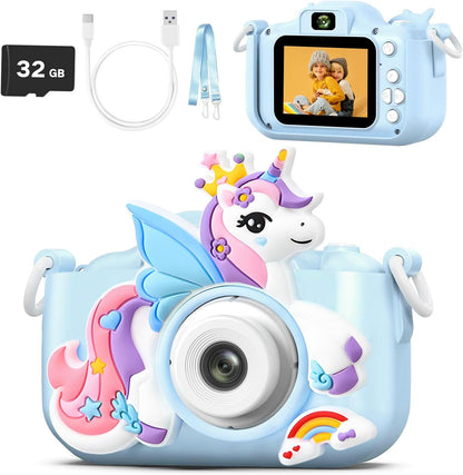 LETONGJH kids digital camera blue front view highlighting the lens and compact toddler friendly design