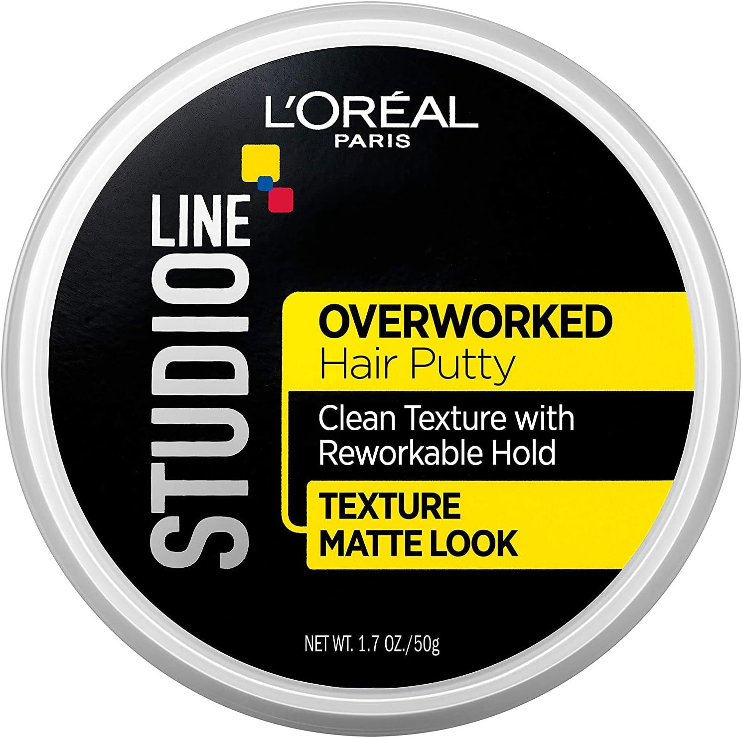 L'Oreal Paris Studio Line Overworked Hair Putty front jar view matte styling paste