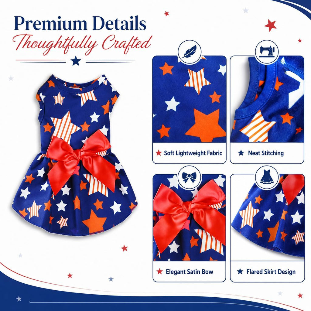 Lightweight sleeveless dog sundress with classic American flag colors.