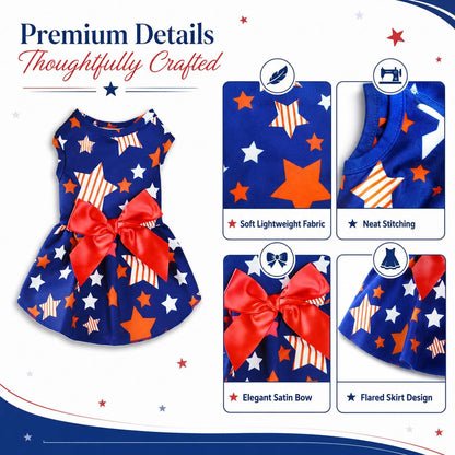Lightweight sleeveless dog sundress with classic American flag colors.