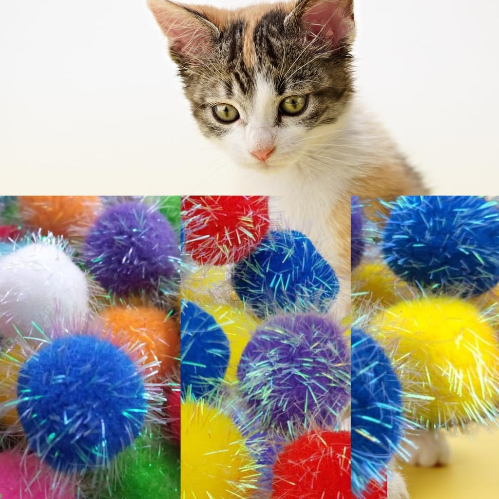 30 Pieces 1.2 inches Sparkle Pom Pom Balls for Cat - Interactive Glitter Balls, Multicolor, Best as Kitten Play Toys - Image 10