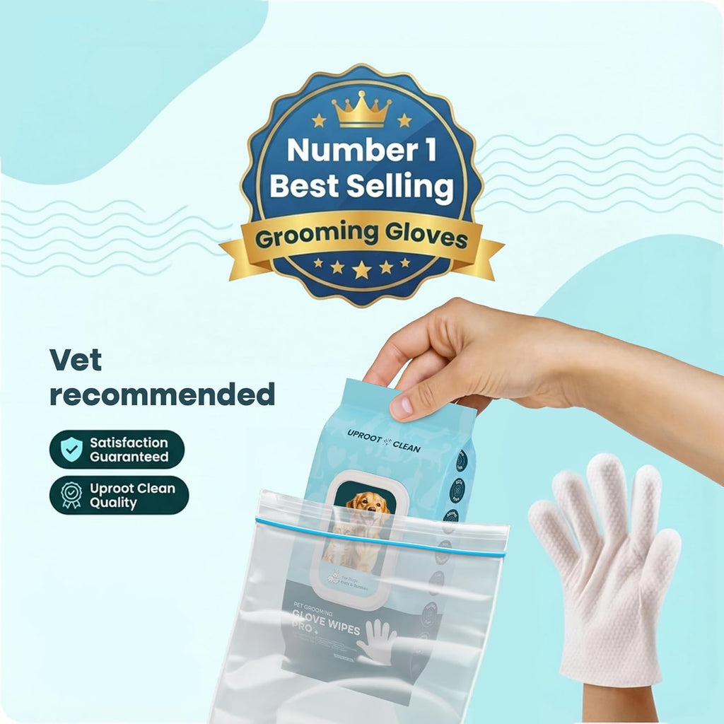 Lick safe gentle grooming glove wipes for sensitive cleaning of pet eyes and ears.
