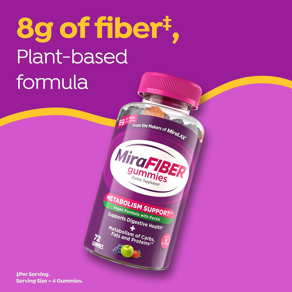 MiraLAX MiraFIBER Prebiotic Fiber Gummies back label ingredients panel