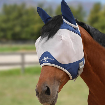 Harrison Howard magenta horse fly mask on equine