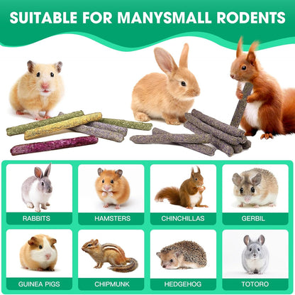 Jorewood 33 pieces small pet chew sticks showing the fibrous texture of Timothy hay.