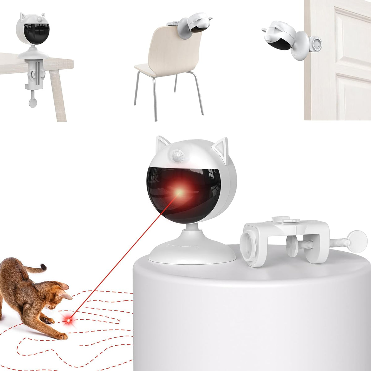 Potaroma Smart Sensor Cat Laser Toy front view of cream white cat shaped electronic unit