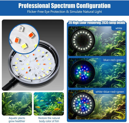 Novique full spectrum LED fish tank light showing the 360 degree flexible gooseneck