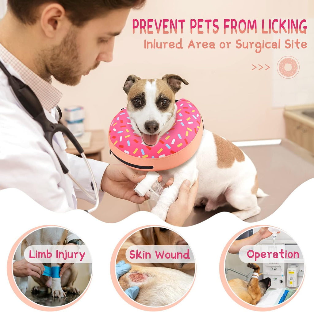 Supet doggie neck donut recovery collar showing the adjustable velcro strap.