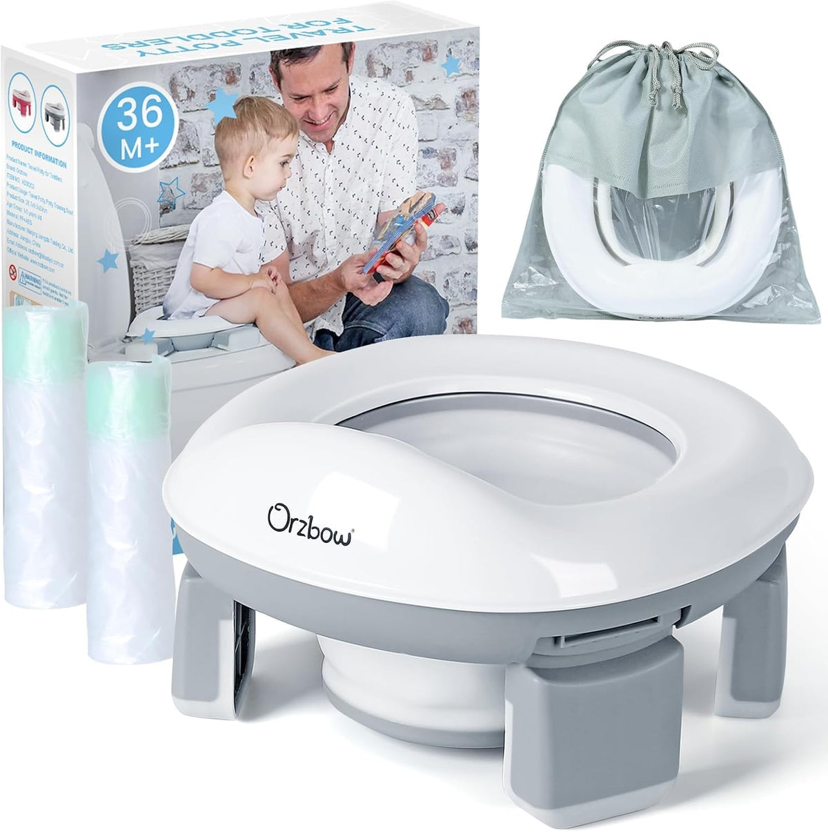 Orzbow portable potty training toilet in grey front view