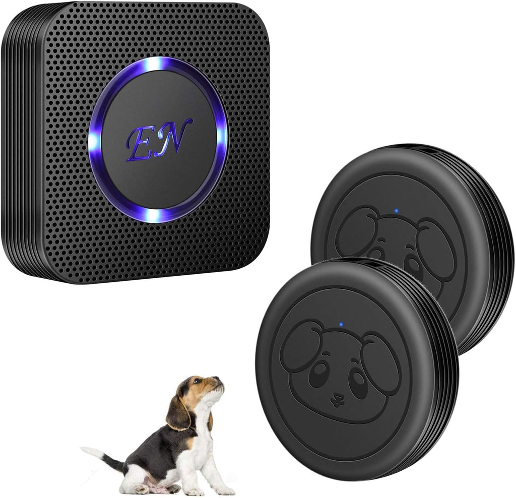 EverNary wireless dog door bell system front view with plug in receiver and touch button