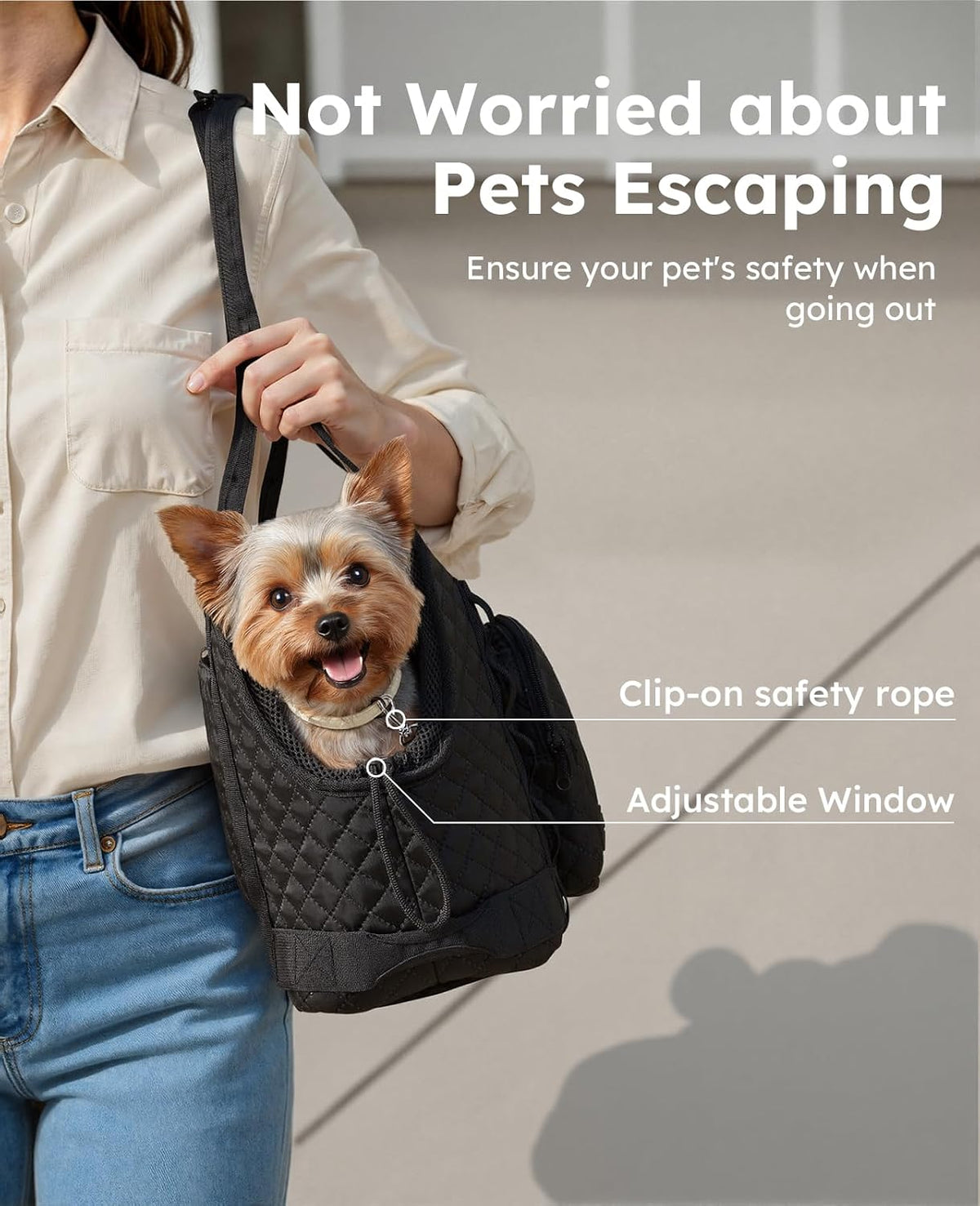Interior view of Pecute dog carrier with safety tether