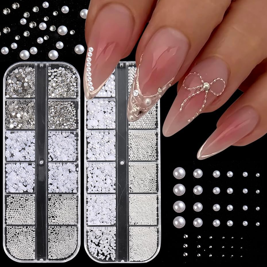 Vhbie Enterprises Pearl 3D Nail Charms and silver beads set