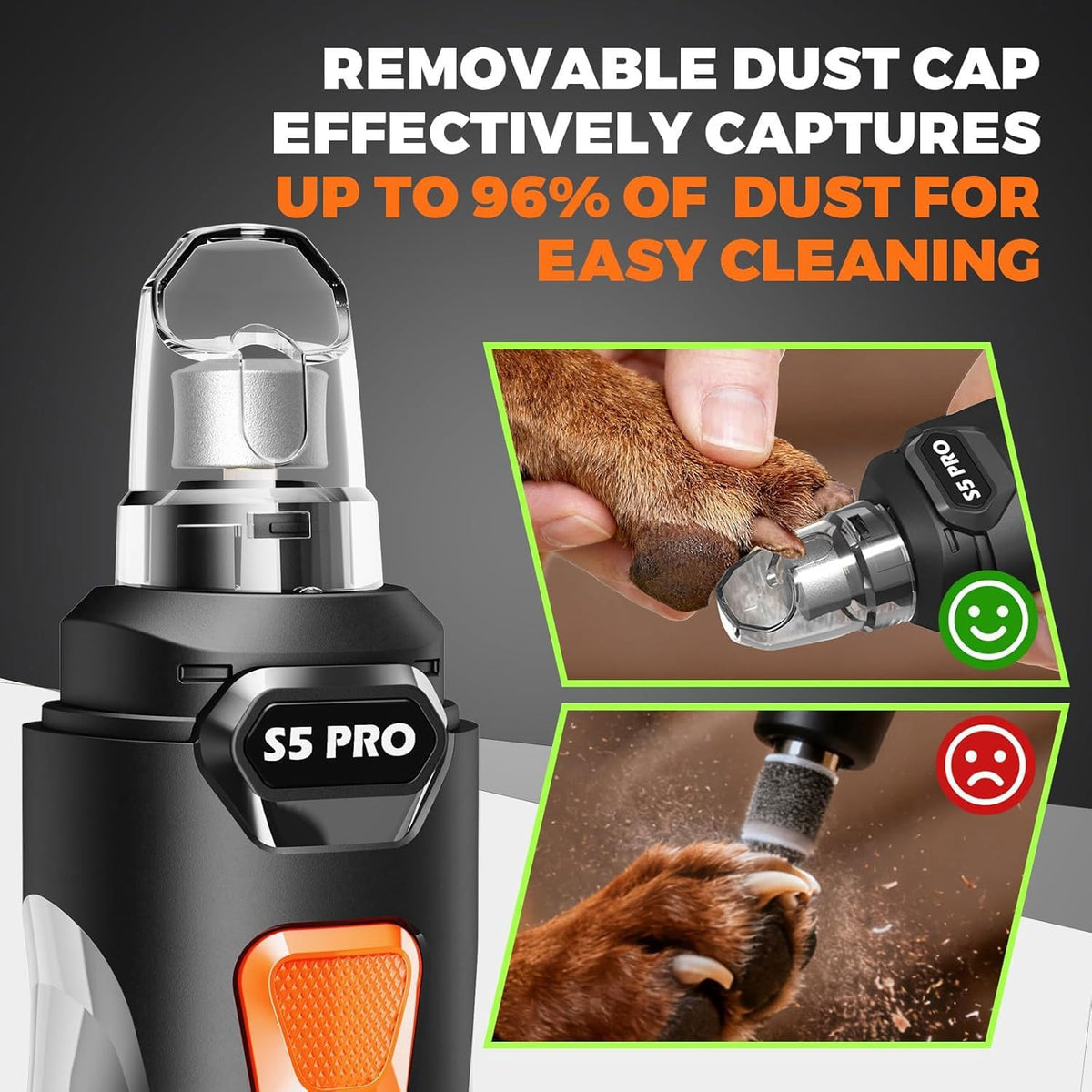 LOPSIC quiet pet nail grinder being used on a sensitive dog breed.