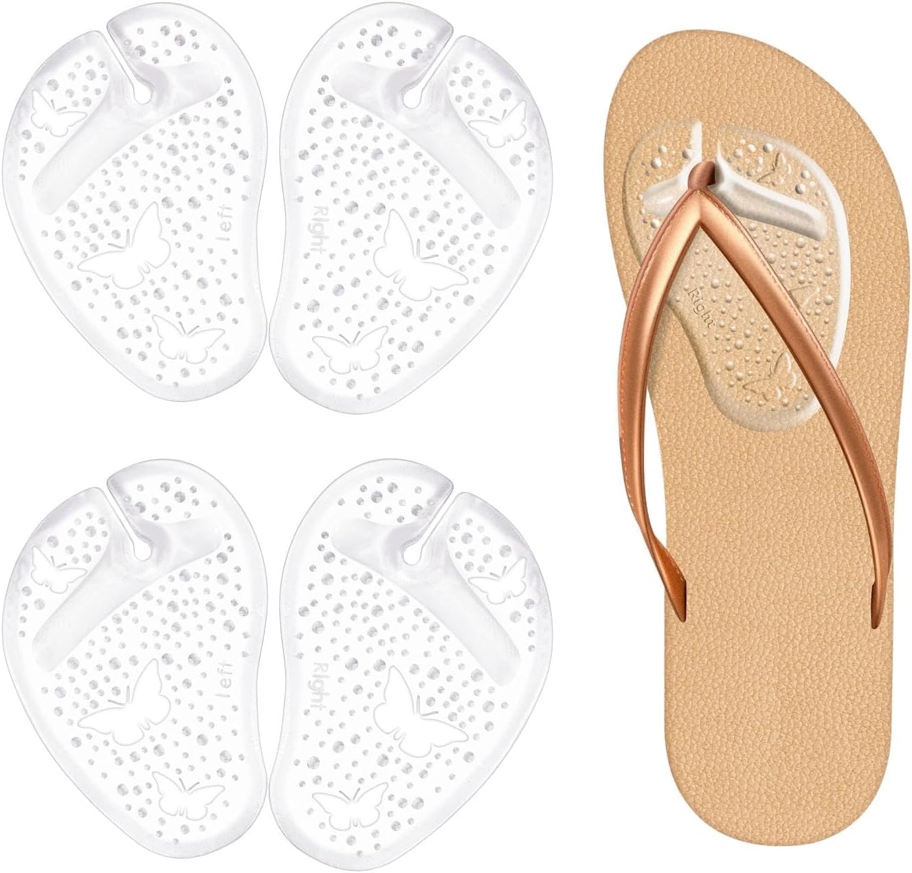 EACOZY Gel Metatarsal Pads front view showing transparent silicone design for thong sandals.