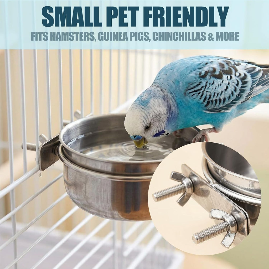 3 Pcs Stainless Steel Bird Feeding Cups with Clamp Holder - Birdcage Food Water Dish Bowls for Cockatiel Parakeet Macaw Finches Lovebirds Small Animals - Image 6