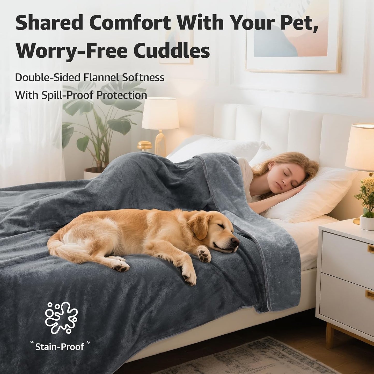 Reversible leakproof love blanket spread over a twin size bed mattress