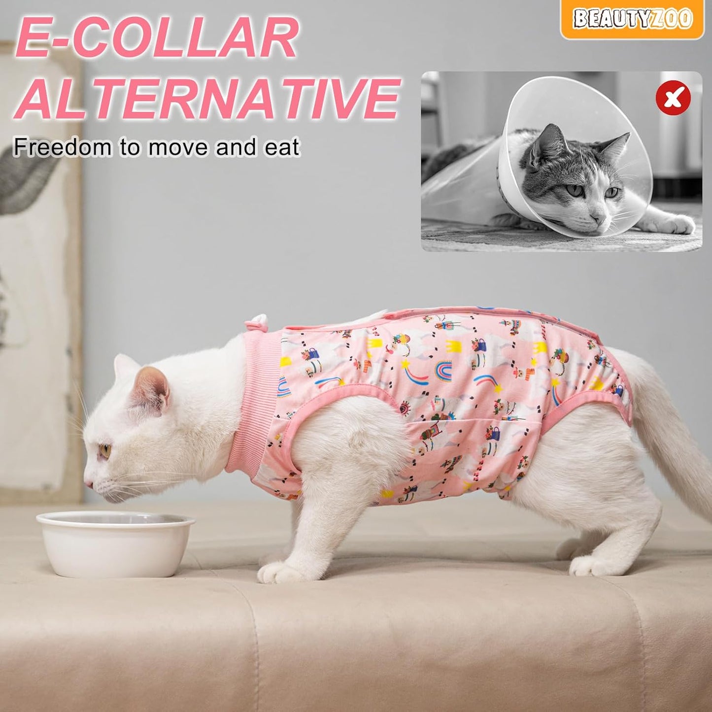 Pink pet surgical onesie for kitten spay and neuter recovery alternative cone