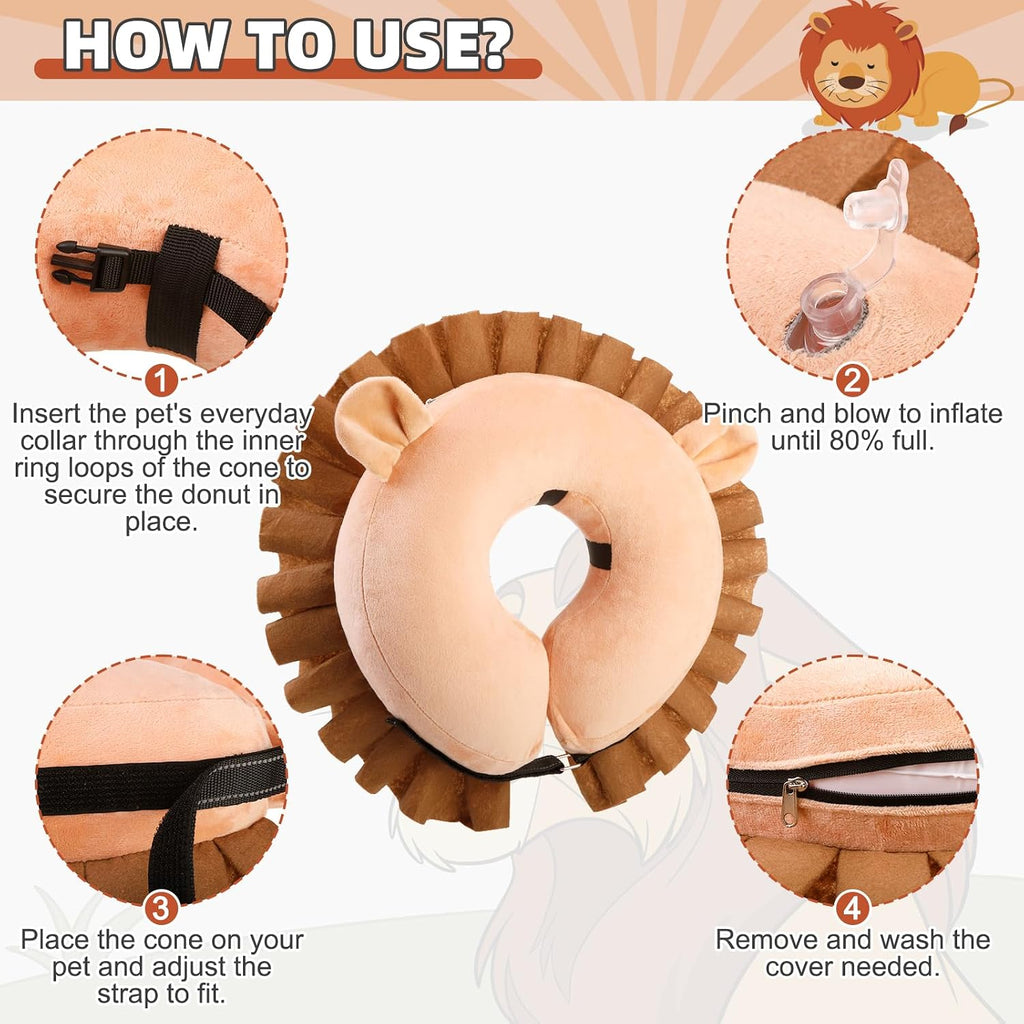 KOOLTAIL blow up pet neck pillow showing removable machine washable plush cover