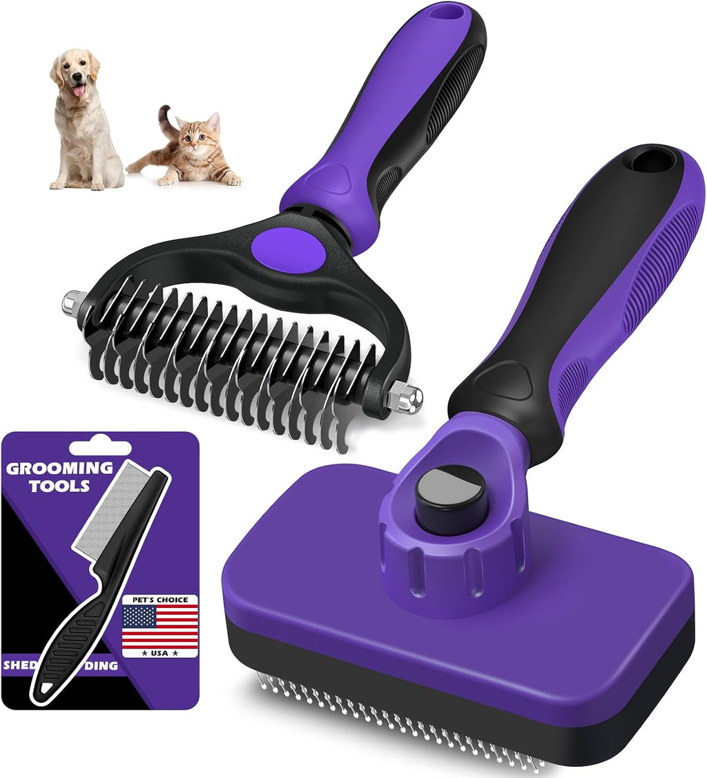 Professional 3PCS Self Cleaning Slicker Brush & Pet Grooming Rake & Flea Comb for Dogs,Cats and Horses | Double-Sided Dematting Comb & Skin Friendly Deshedding Grooming Tool | Pet Supplies (Blue) - Image 9