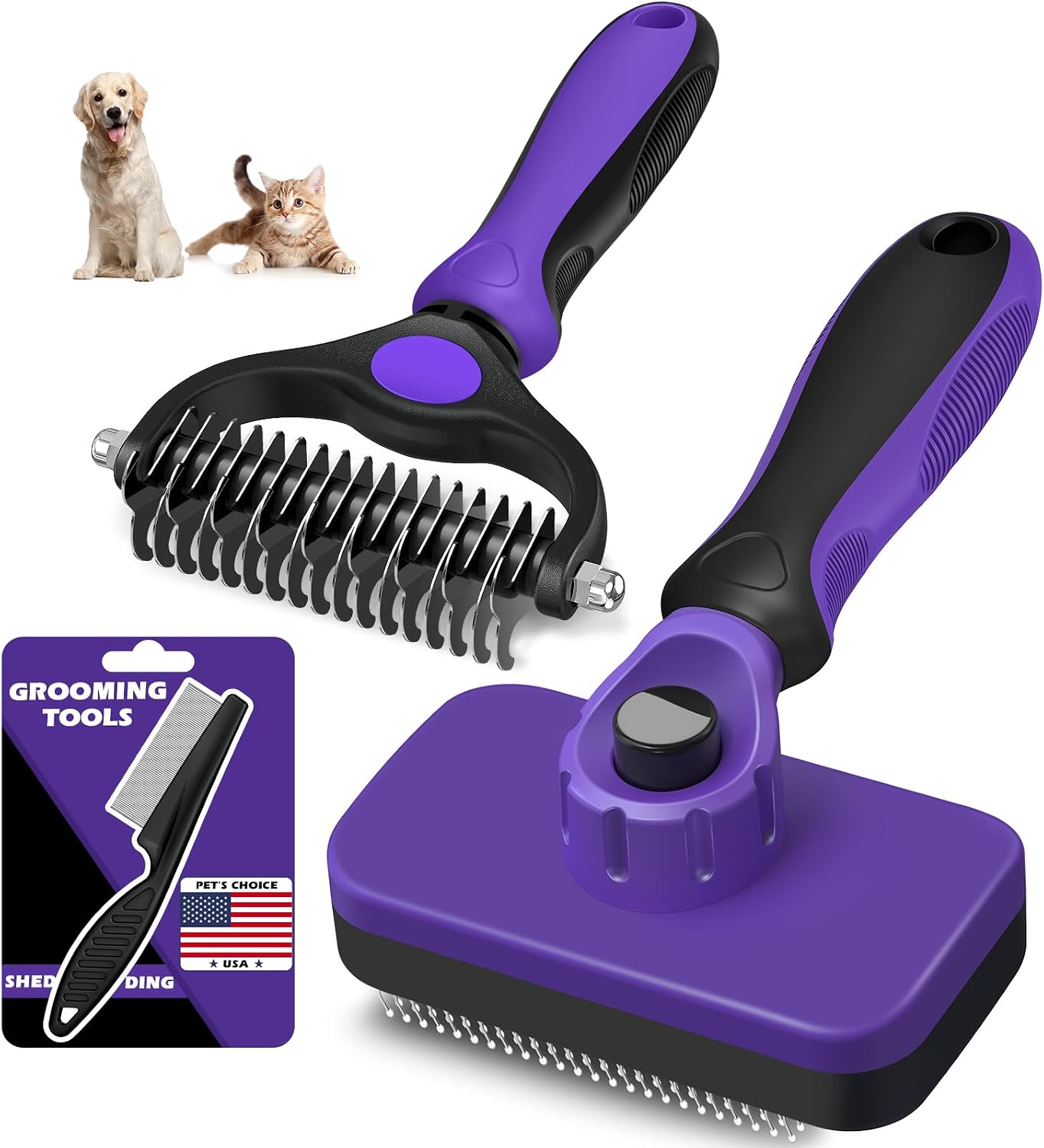 Professional 3PCS Self Cleaning Slicker Brush & Pet Grooming Rake & Flea Comb for Dogs,Cats and Horses | Double-Sided Dematting Comb & Skin Friendly Deshedding Grooming Tool | Pet Supplies (Blue) - Image 9