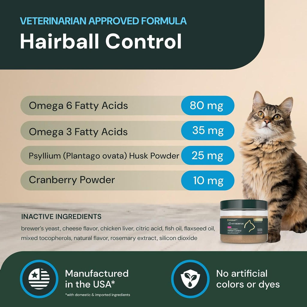 Authentic USA imported VETRISCIENCE cat hairball supplement powder nutrition label