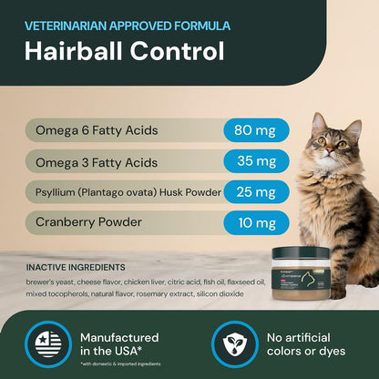 Authentic USA imported VETRISCIENCE cat hairball supplement powder nutrition label