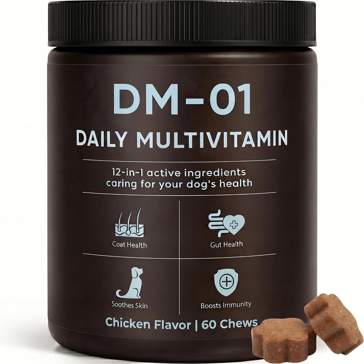 DM-01 Daily Multivitamin, Multivitamin Itch Relief Chews for Dog, with Folic Acid, Salmon Oil, Chondroitin & Natural Vitamins, Skin and Coat Healthy, Digestive & Boost Immunity, 60 Chews (Beef) - Image 10