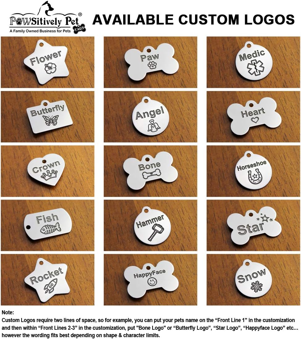 Pawsitively Pet Tags custom engraved identity tag showing the included heavy duty metal split ring attachment for dog collars.