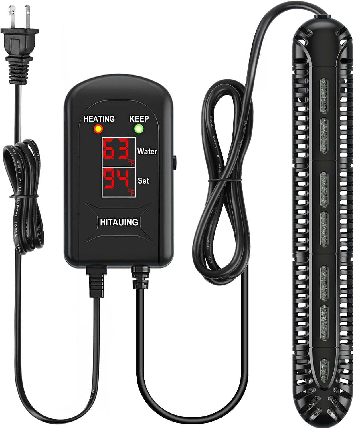 HiTauing 300W submersible aquarium heater with LED display front view