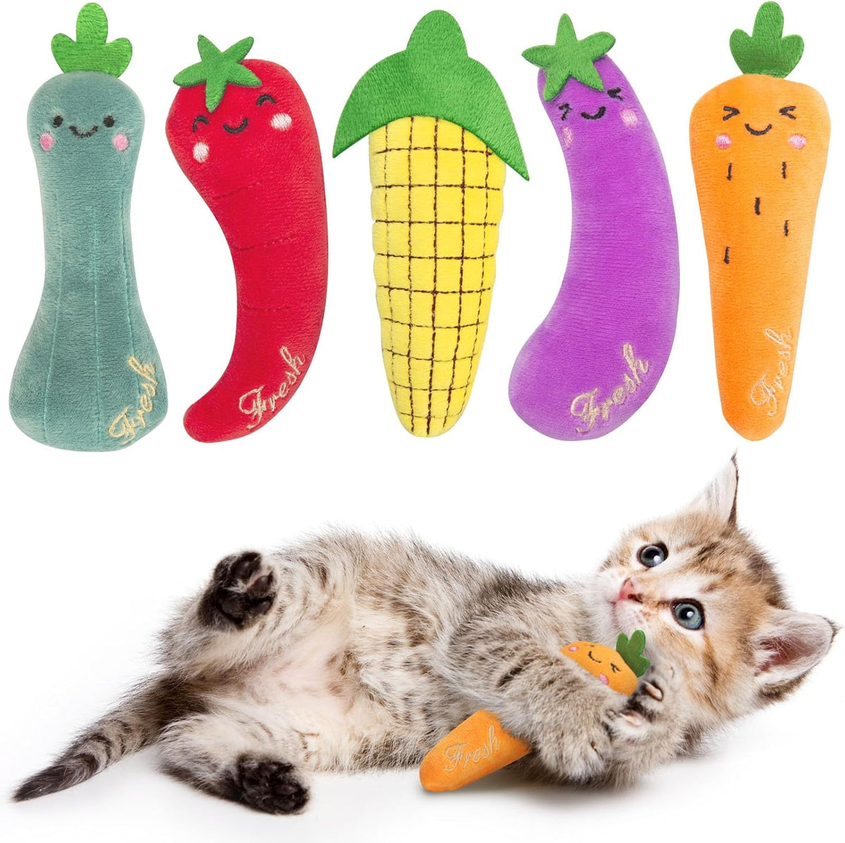 Etekyer catnip plush vegetable toys 5 pack front view