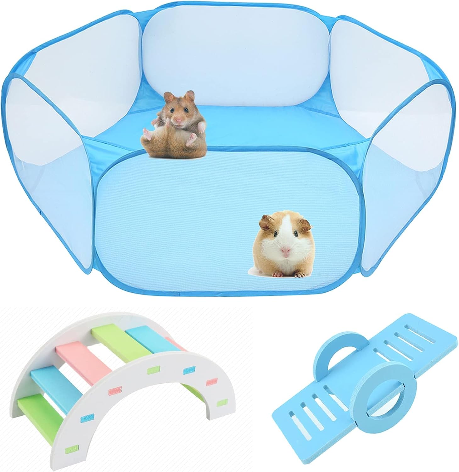 Hamster Foldable Exercise Playpen, Breathable and Transparent Pet Playpen, Indoor/Outdoor Cage Small Animal Fence for Syrian Hamster Rats Chinchillas Rabbit Guinea Pigs Gerbils Hedgehogs Reptiles - Image 1