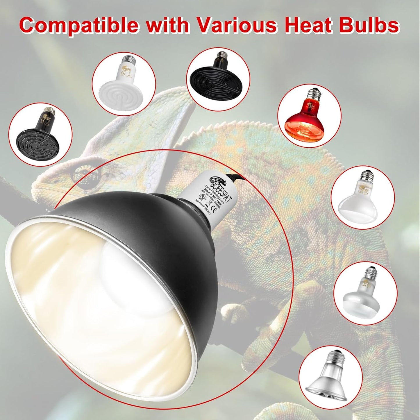 BOEESPAT terrarium heat lamp holder focusing on the heat-resistant ceramic socket.