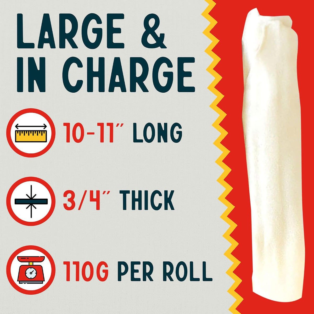 Canine Chews 10-11" Rawhide Bones for Large Dogs, Durable USA Beefhide Dog Rawhide Chews, Retriever Rolls 20 Pack (5 lbs) - Image 14