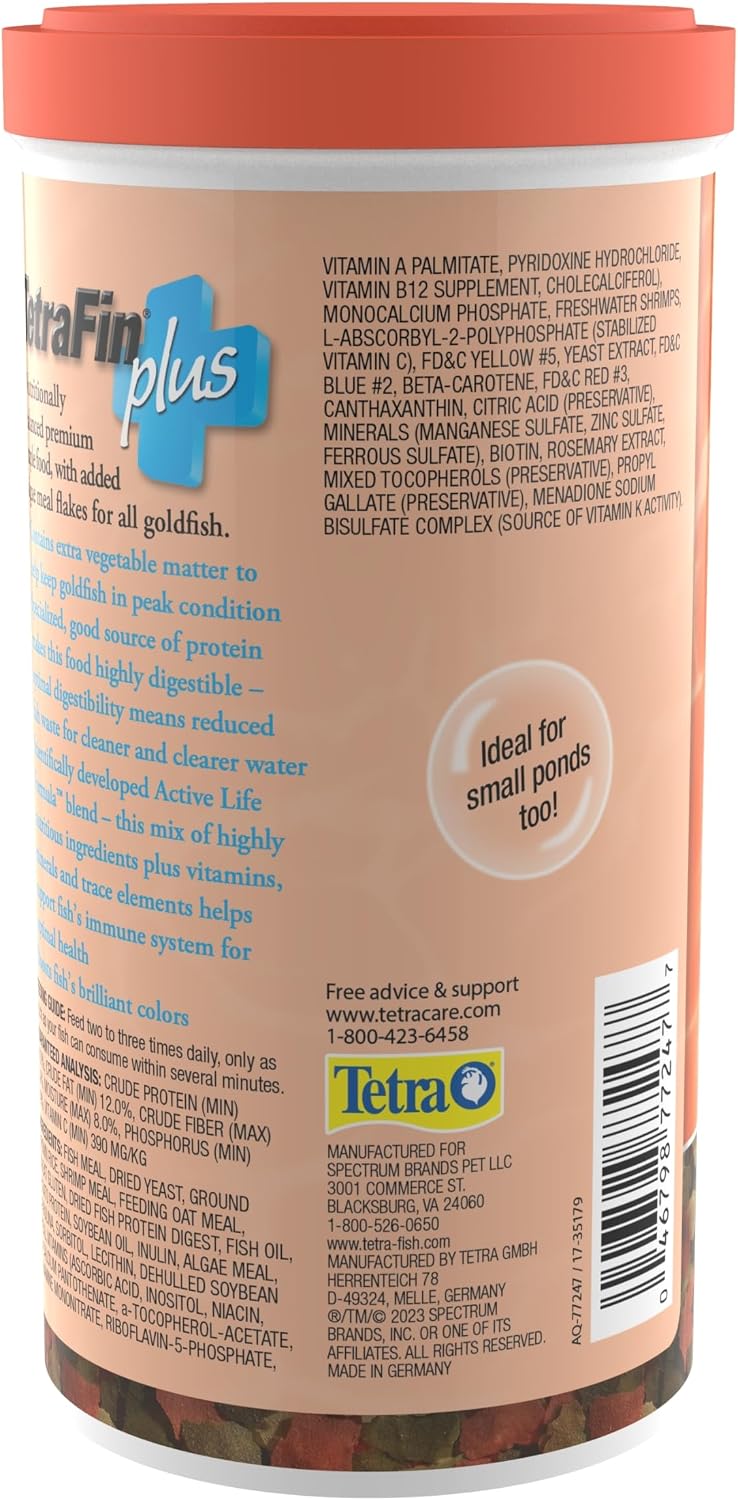 Tetra goldfish food jar label and ingredients
