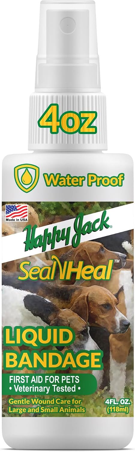 Happy Jack Seal N Heal Liquid Bandage Spray front view bottle packaging
